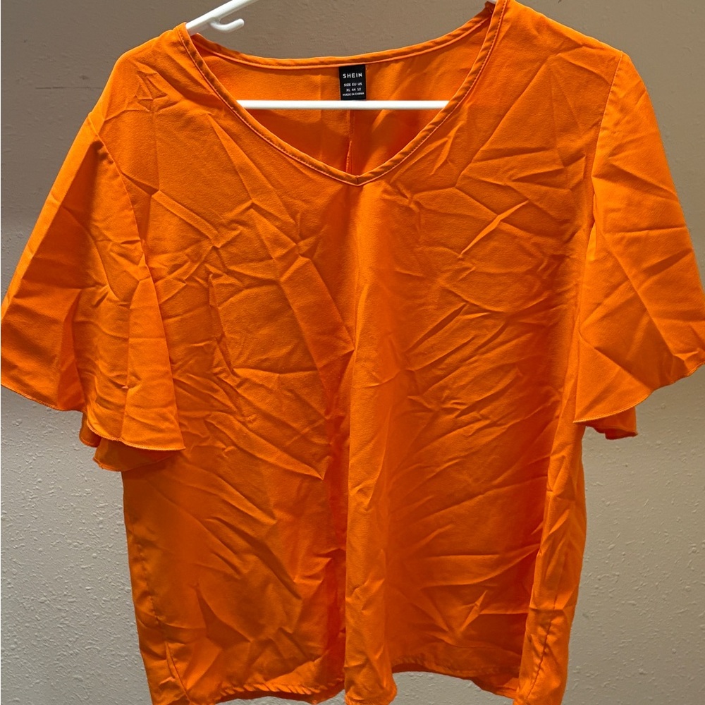 Bright Orange V-Neck Short Sleeve Top